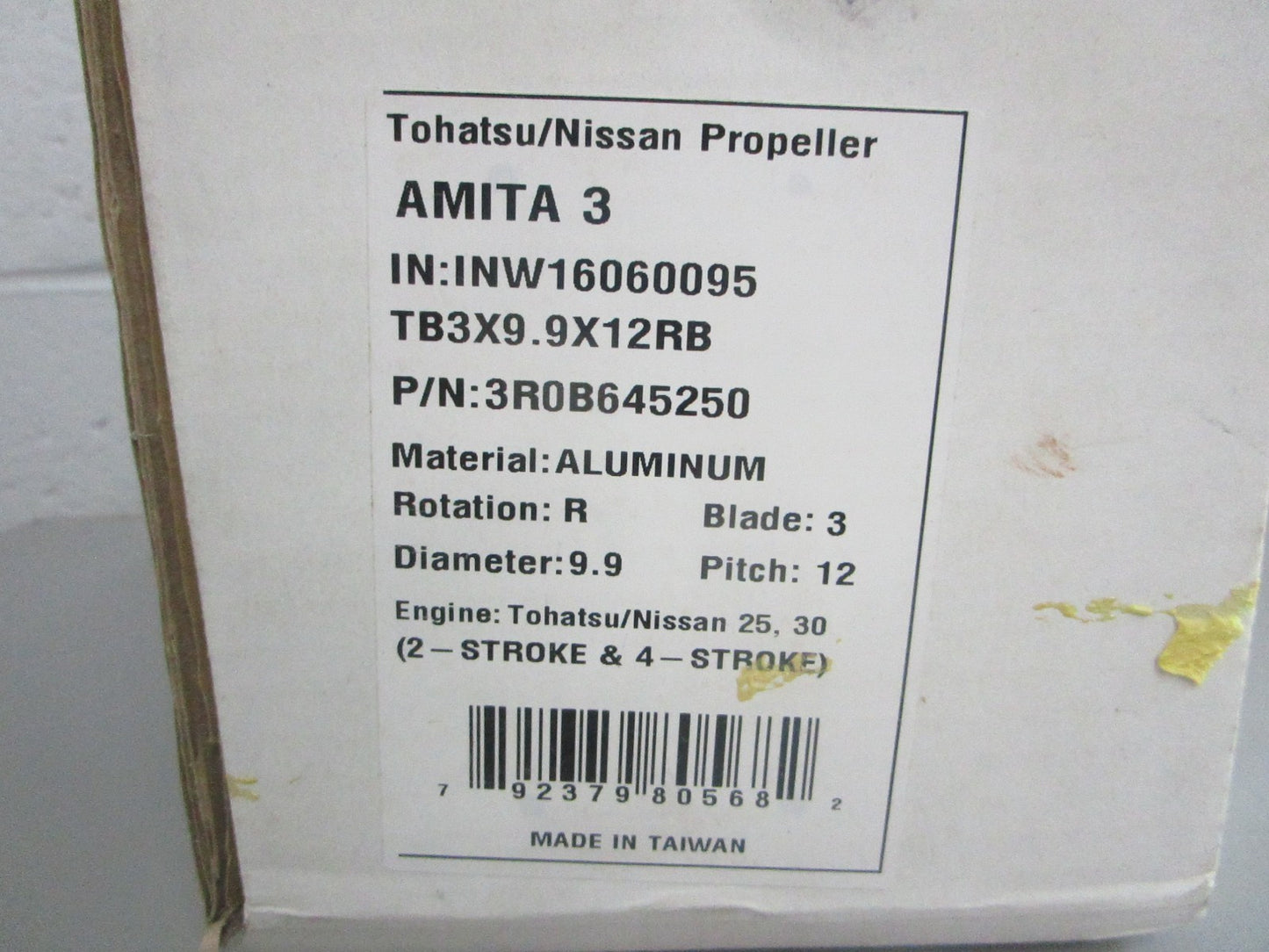 NEW OEM 3R0B645250 Tohatsu TB3×9.9×12RB Aluminum Propeller 0820