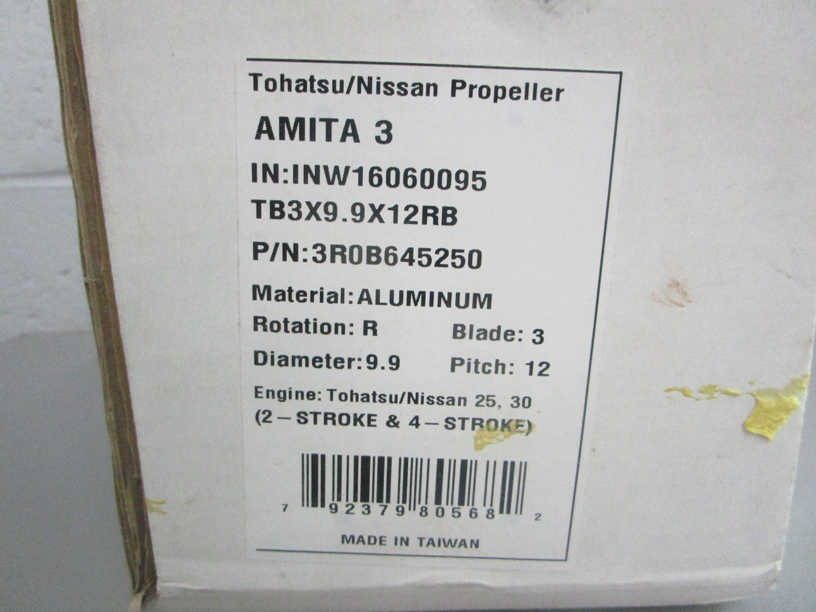 NEW OEM 3R0B645250 Tohatsu TB3×9.9×12RB Aluminum Propeller 0820