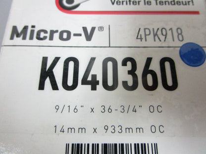 NEW K040360 Gates Micro-V 9/16" x 36 ¾" Serpentine Belt 0720
