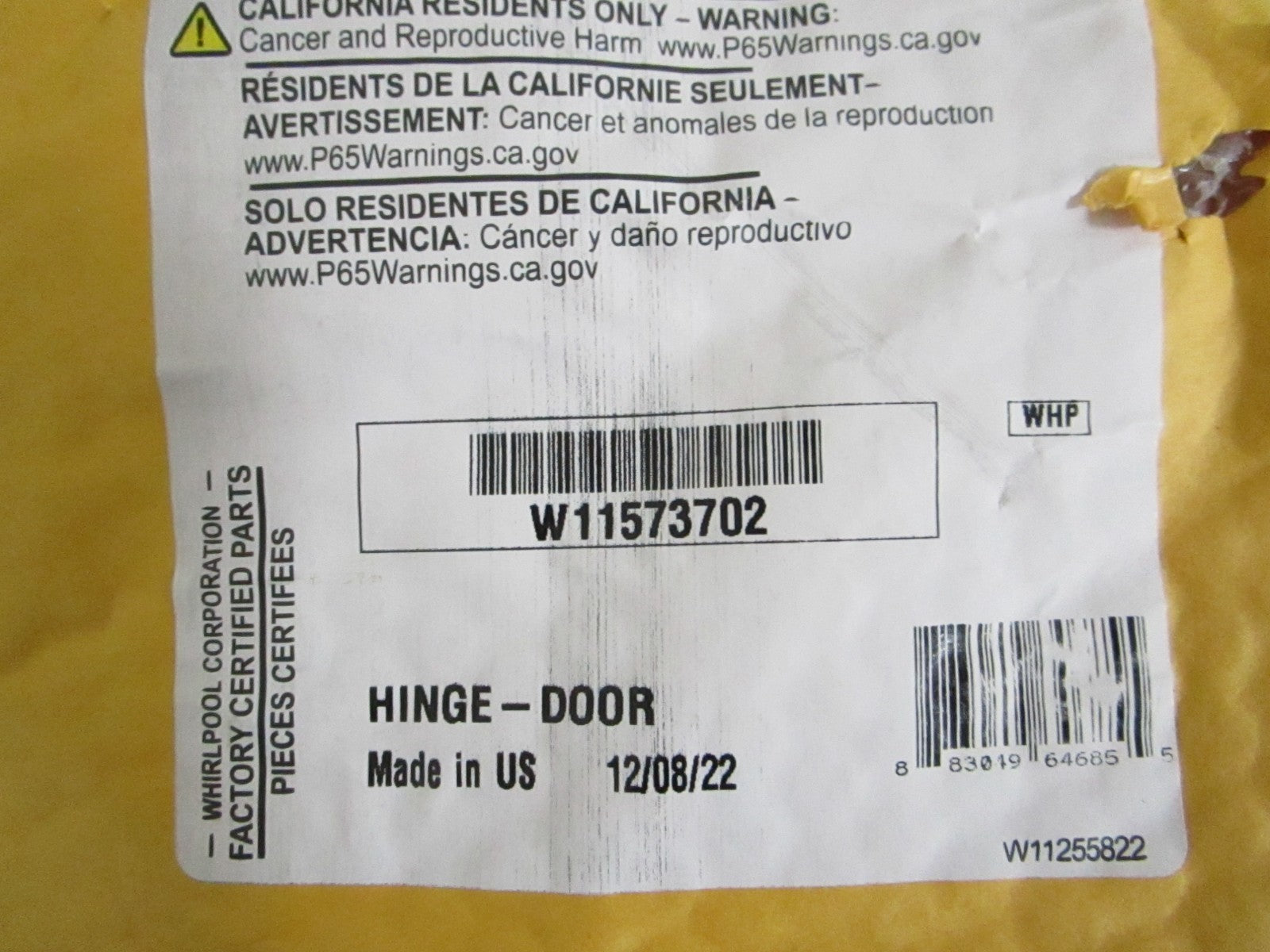 Whirlpool NEW OEM Dishwasher Door Hinge W11573702 Genuine Factory Part 0820