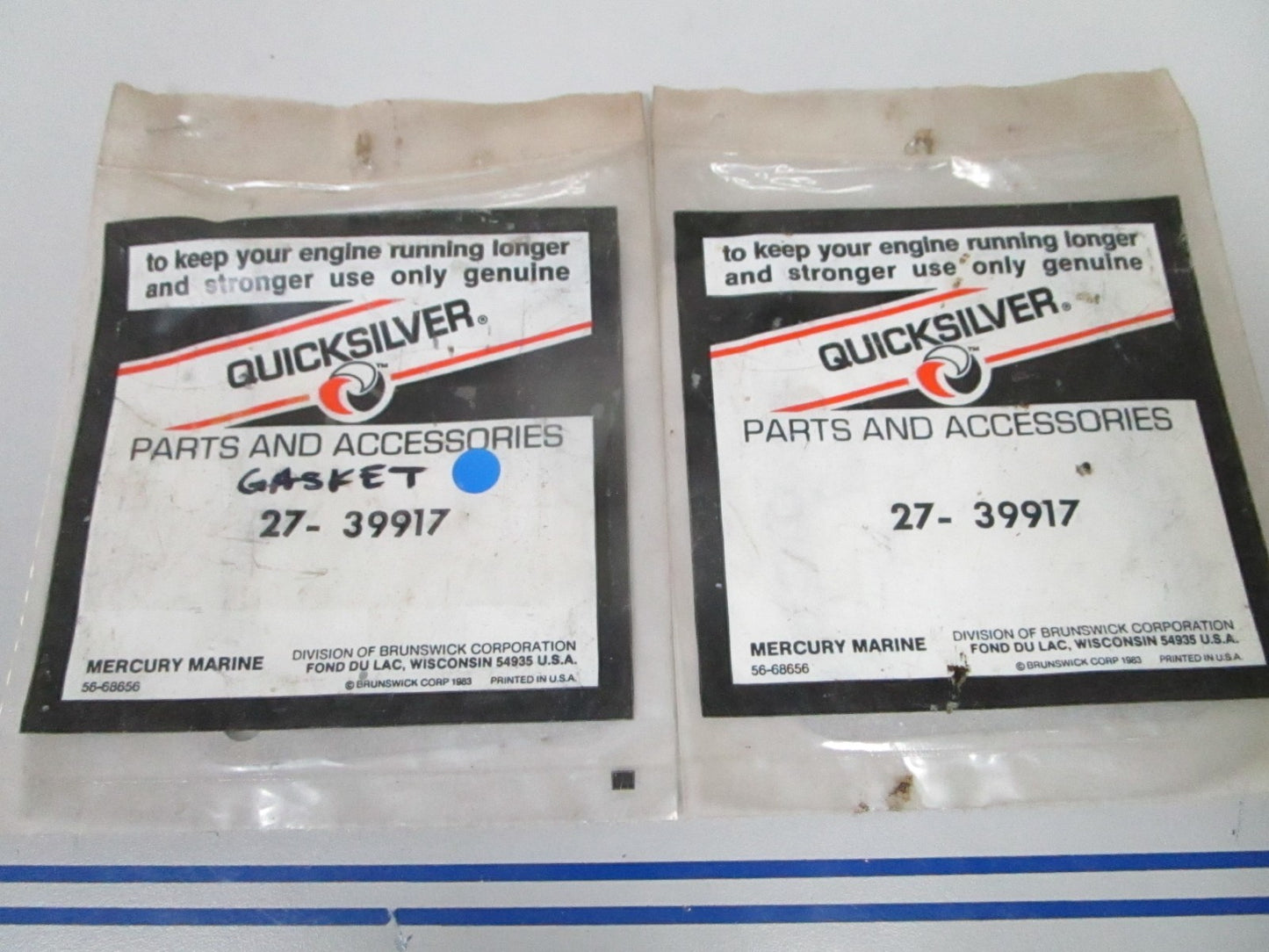 NEW OEM (LOT OF 2) 27-39917 Mercury Quicksilver Gasket 0810