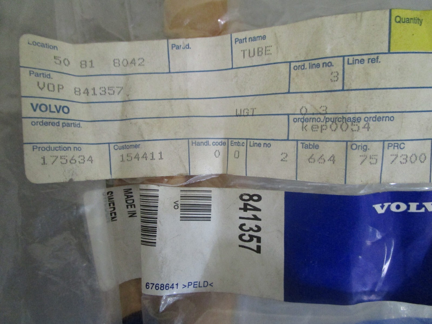 *NEW OEM* 0820 Volvo Penta Fuel Pipe 841357