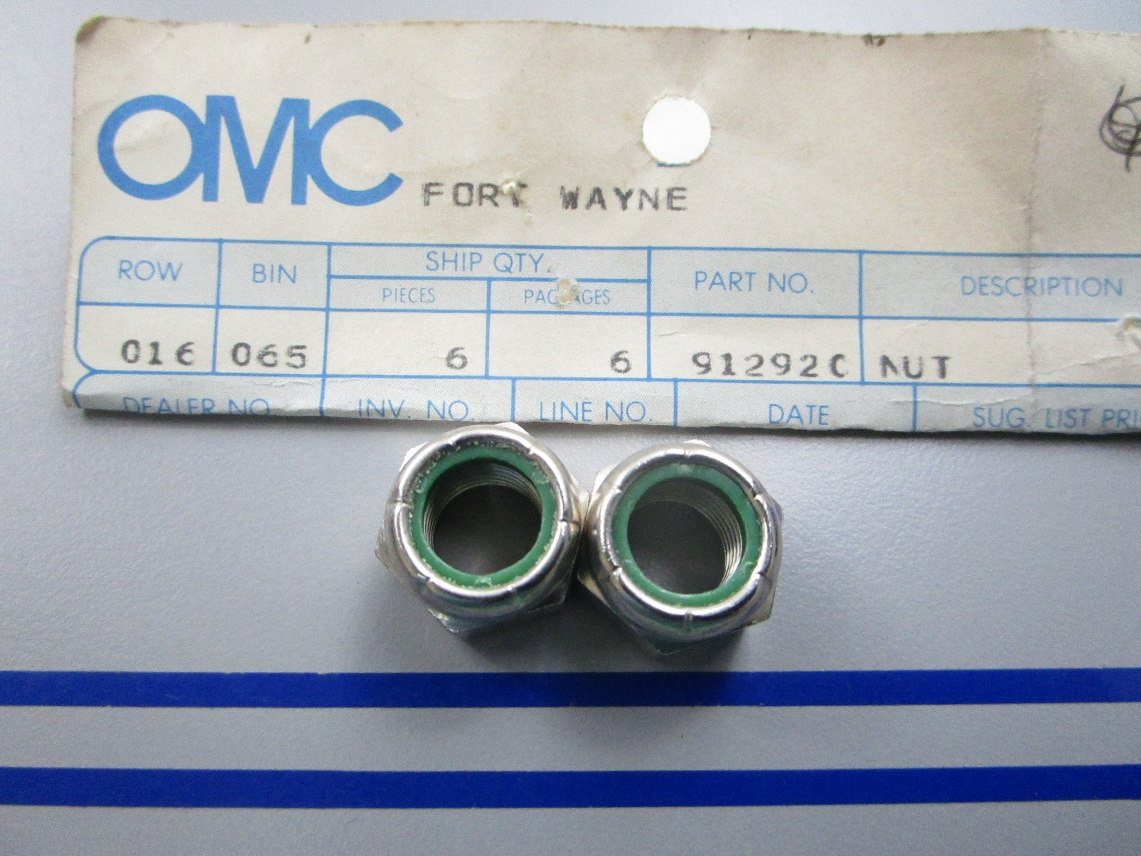 NEW OEM (LOT OF 2) 912920 0912920 OMC Johnson Evinrude Nut 0810