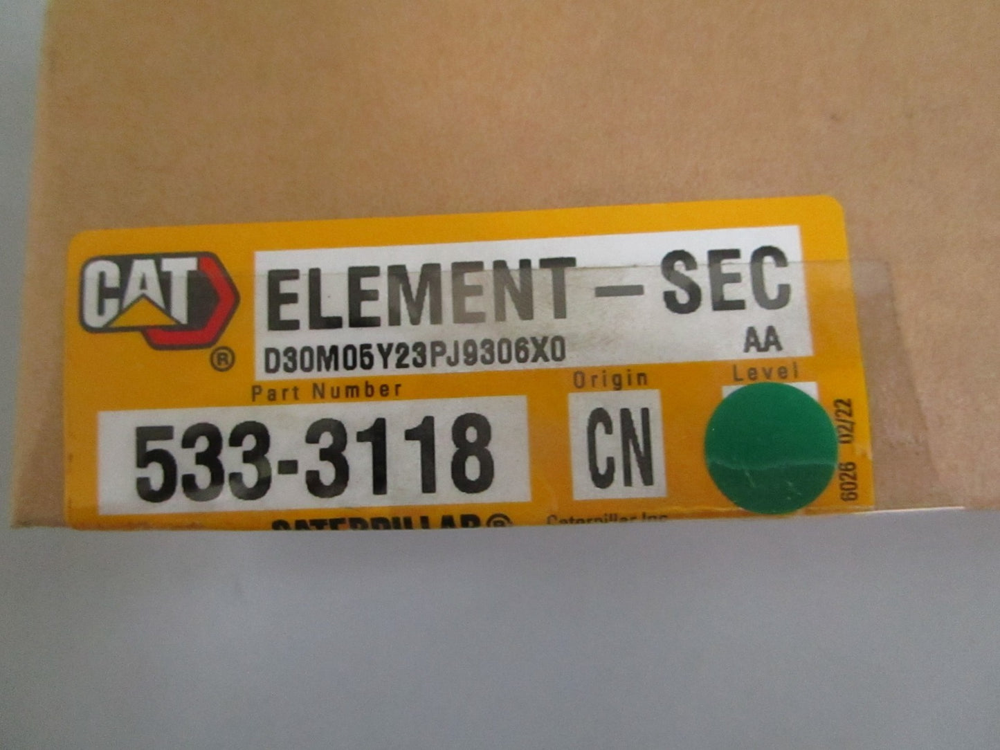 CAT NEW OEM Secondary Air Cleaner Element 533-3118 NOS Excavator Filter 0820