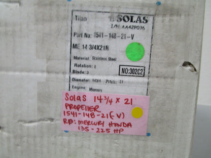 *NEW* 0720 Solas 14.75 x 21 Propeller 1541-148-21 RP: Mercury Honda 135 - 225 hp