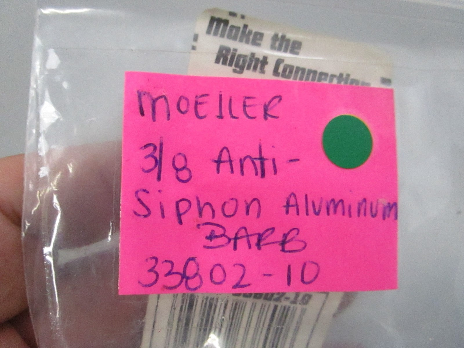 NEW 33802-10 Moeller 3/8 Anti-Siphon Aluminum Barb 0810