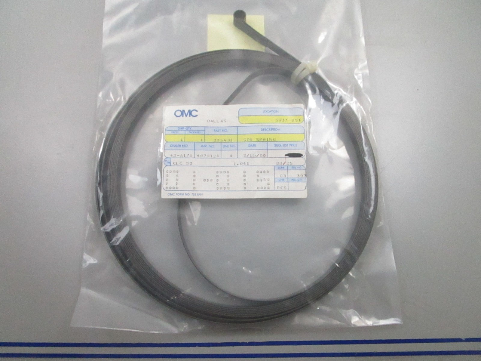 *NEW OEM* 0810 OMC Johnson Evinrude Starter Spring 325431 0325431