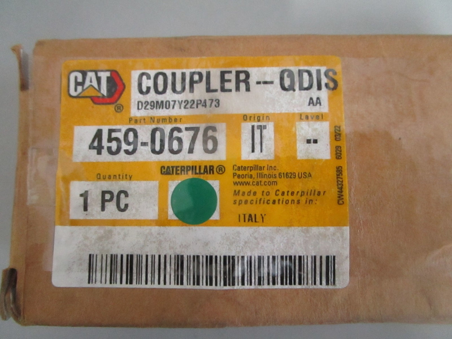 Caterpillar 459-0676 QDIS Quick Disconnect Coupler Seal Italy NEW OEM 0820