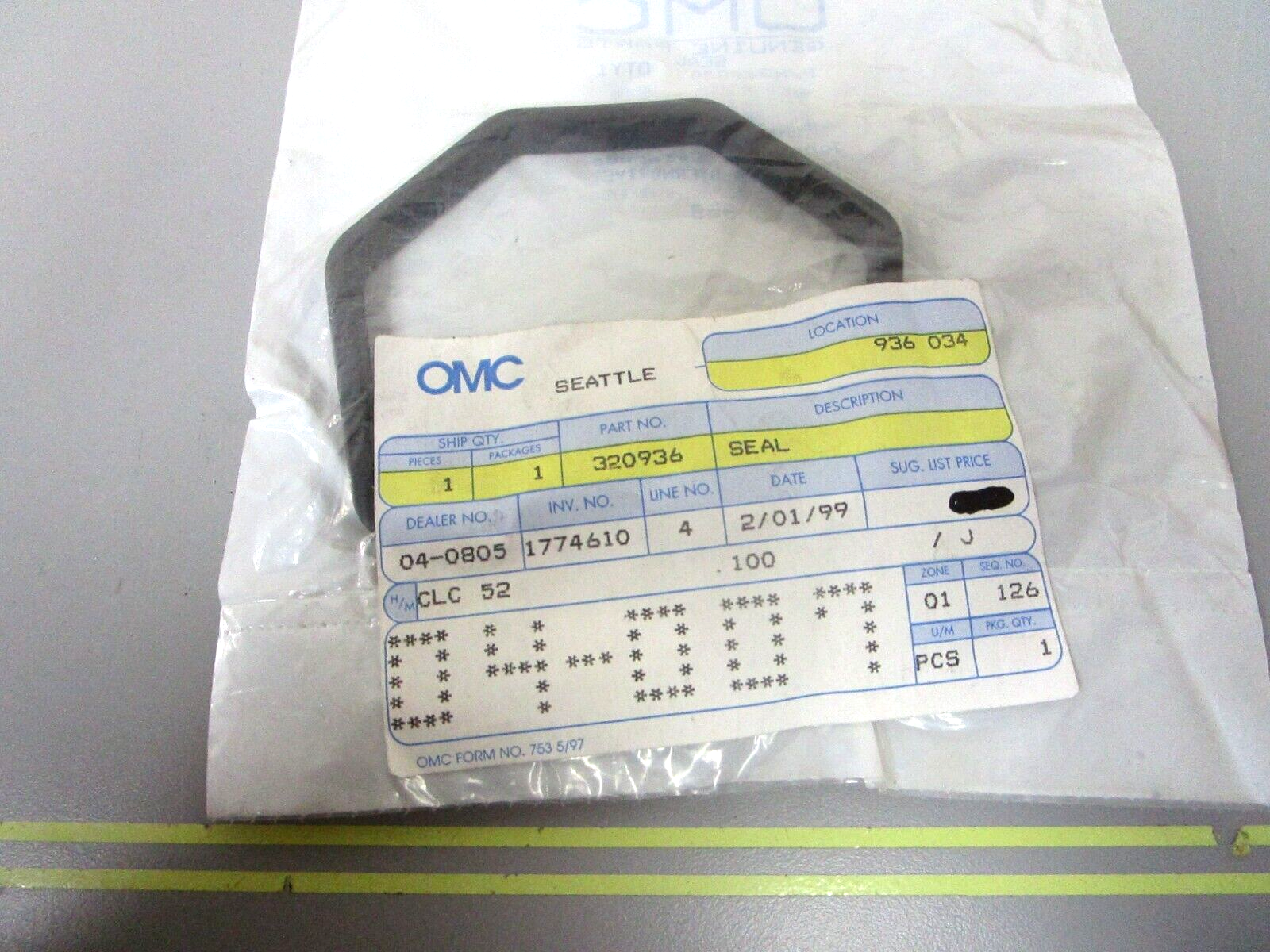 *NEW OEM* 0720 OMC Johnson Evinrude Rubber Seal 320936 0320936