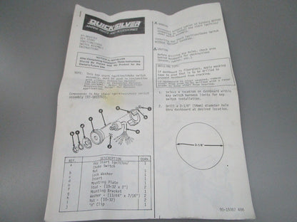 Mercury Quicksilver NEW OEM Ignition Key Switch Kit Push Choke 87-88107A3 0810