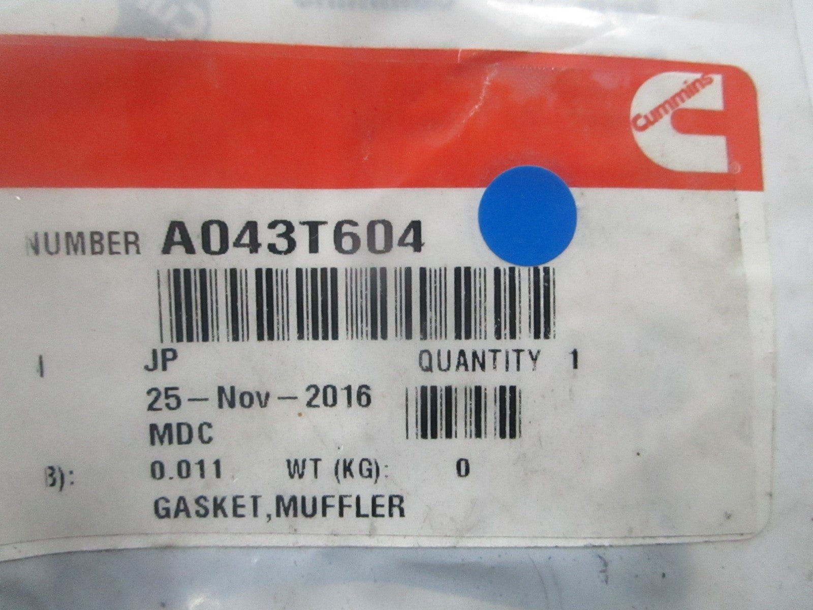 *NEW OEM* 0810 Cummins Muffler Gasket A043T604