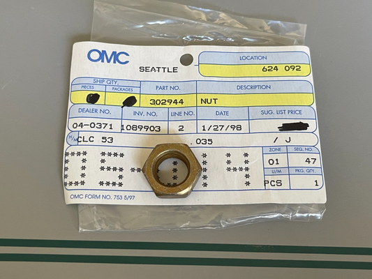 NEW OEM 302944 0302944 OMC Johnson Evinrude Flywheel Nut 0810