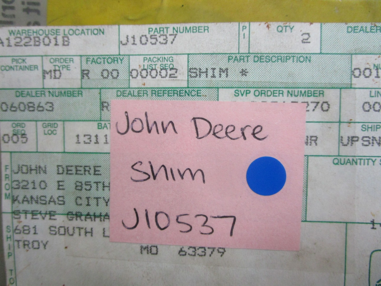 *NEW* 0770 John Deere Shim J10537