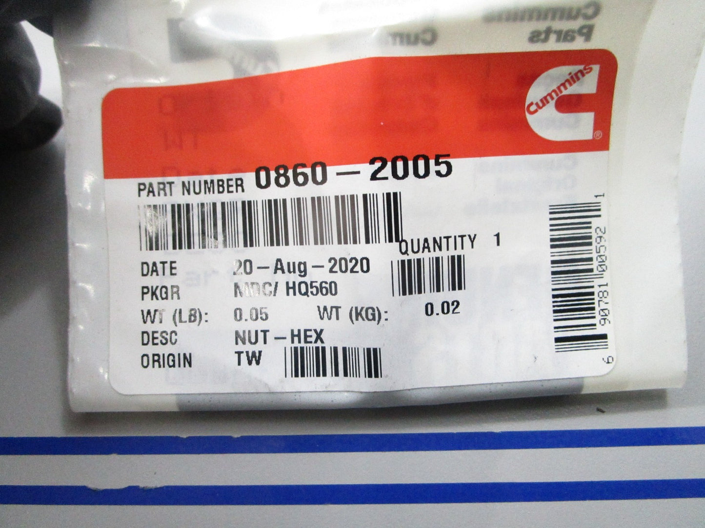 *NEW OEM* 0810 Cummins Hexagon Nut 0860-2005