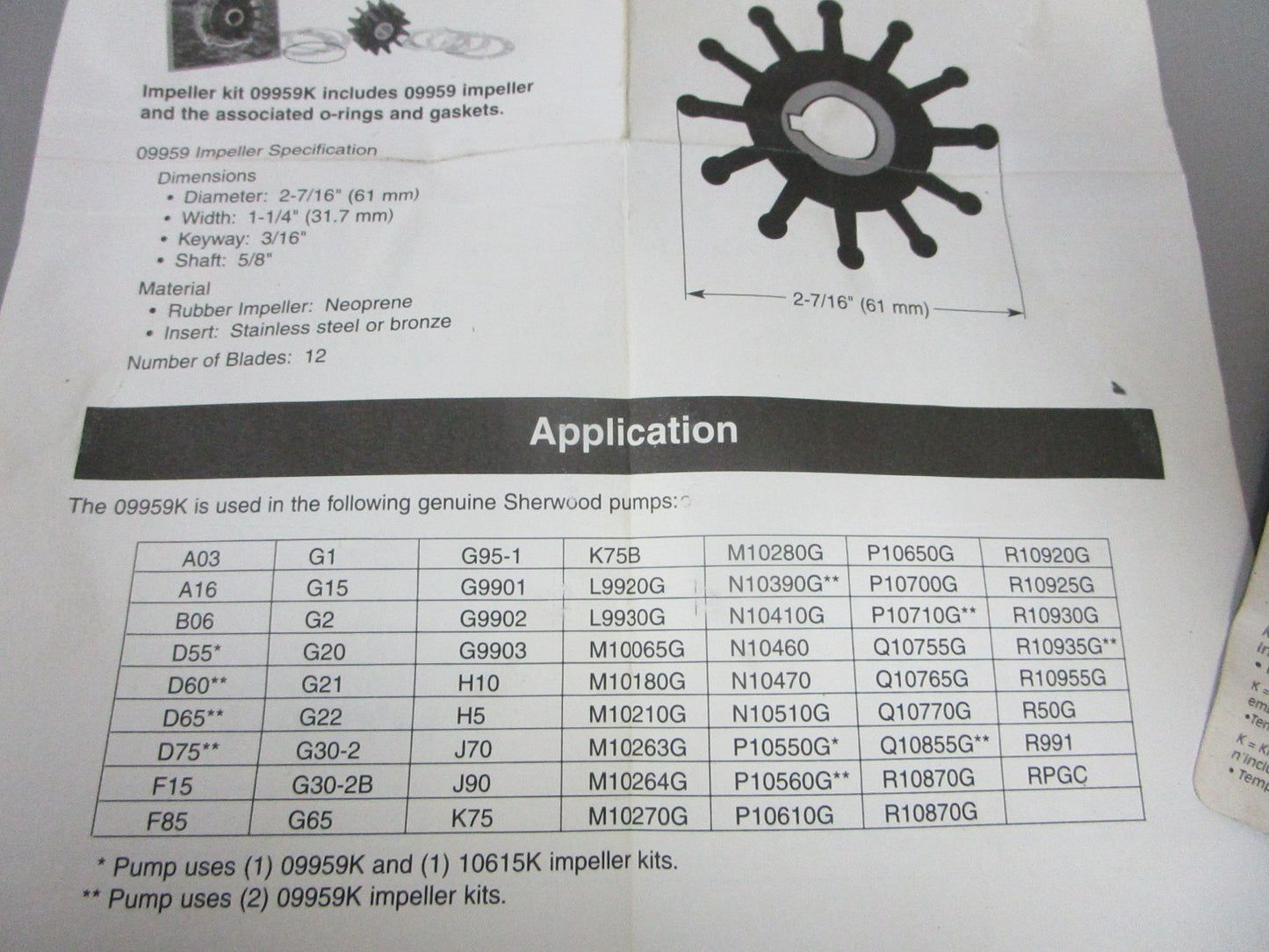 NEW OEM 09959K Sherwood Impeller Kit 0720
