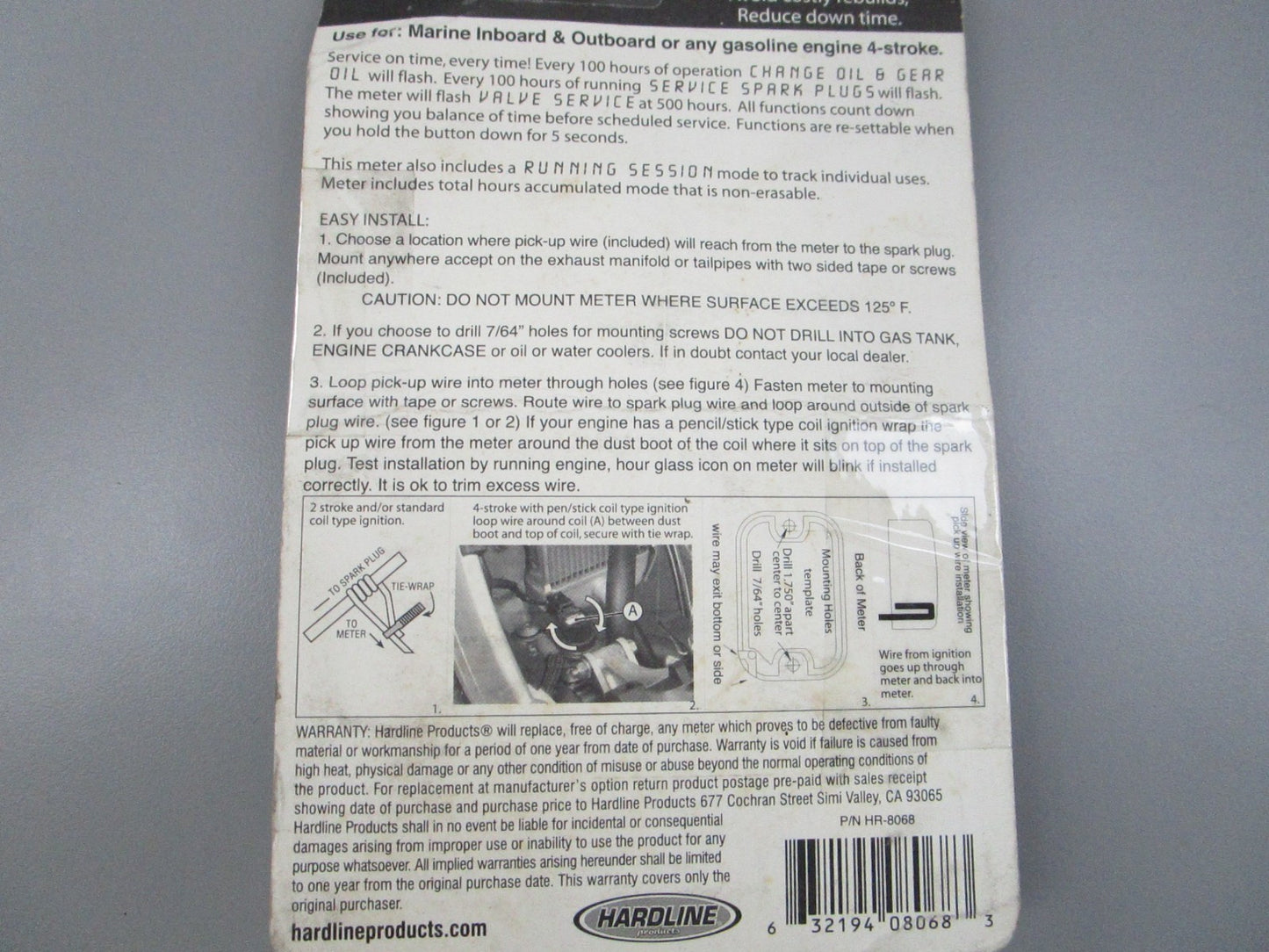 NEW HR-8068 Hardline Re-Settable Hour Meter *Missing Screws* 0810