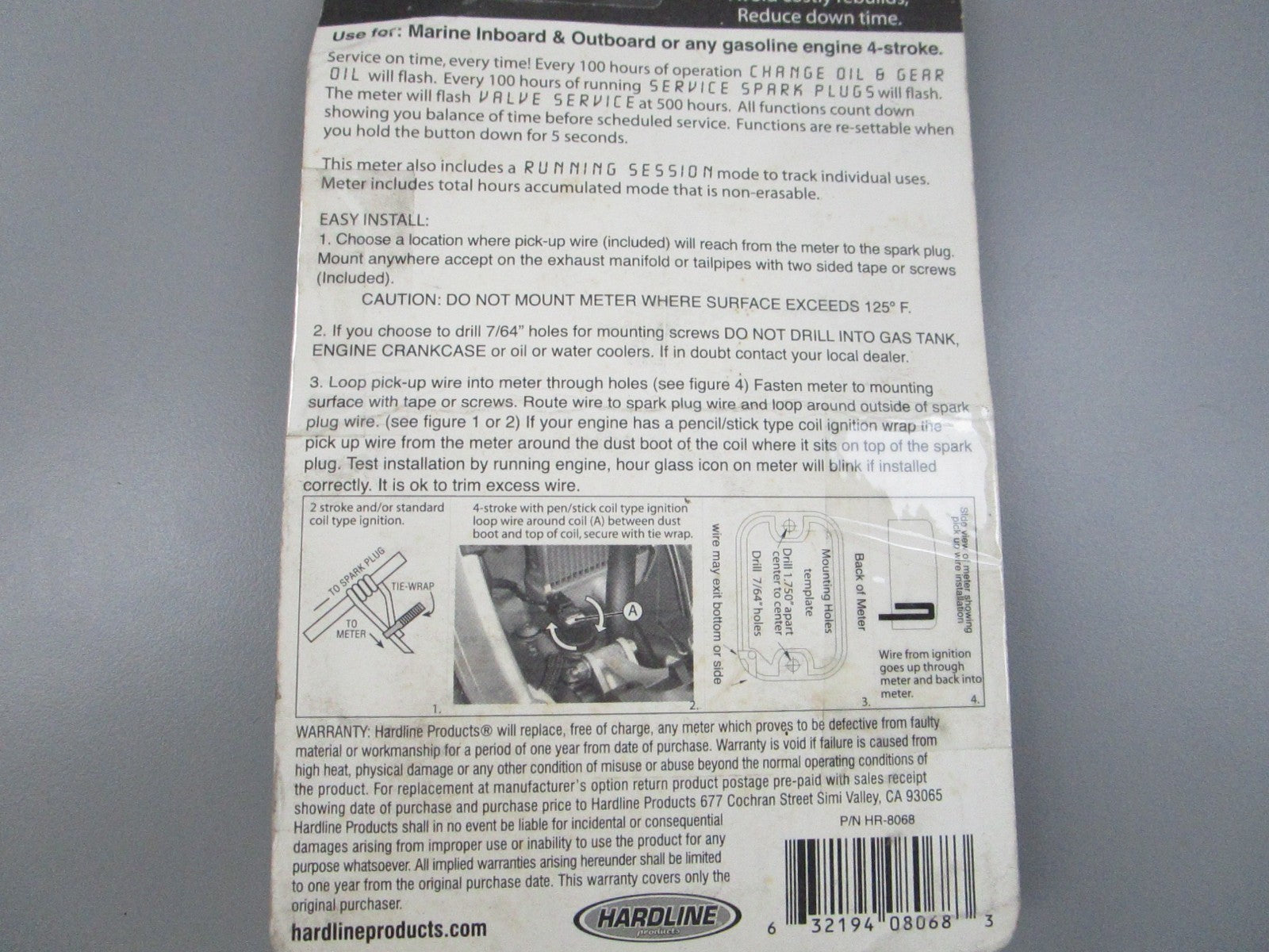 NEW HR-8068 Hardline Re-Settable Hour Meter *Missing Screws* 0810