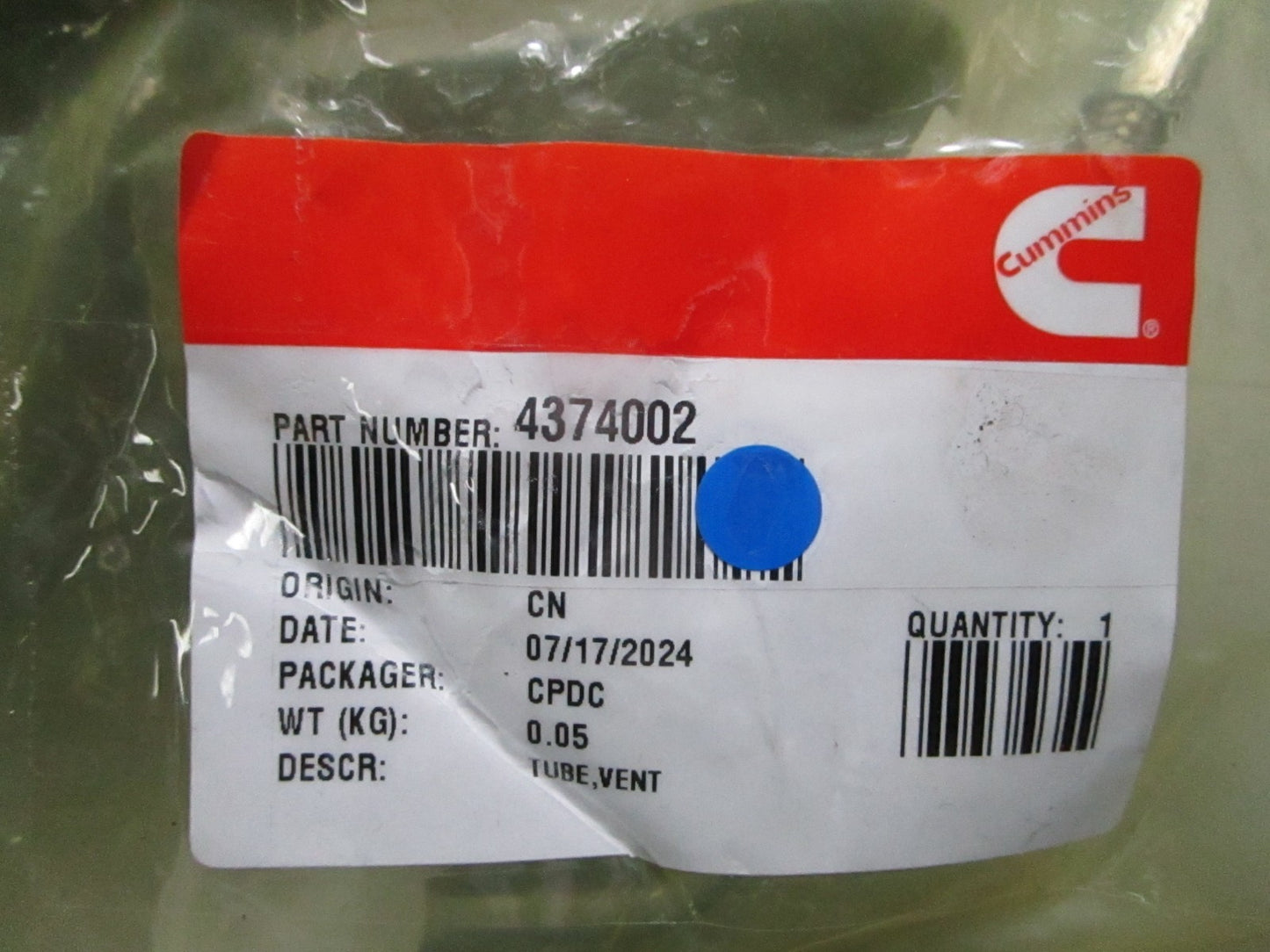*NEW OEM* 0810 Cummins Vent Tube 4374002