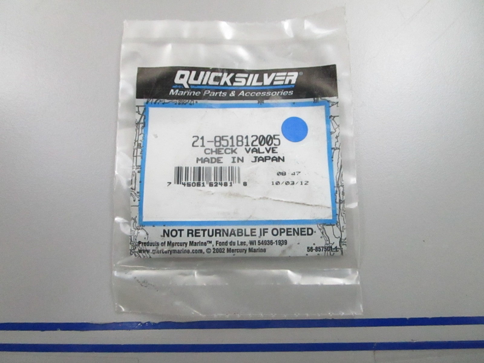 *NEW OEM* 0810 Mercury Quicksilver Check Valve 21-851812005