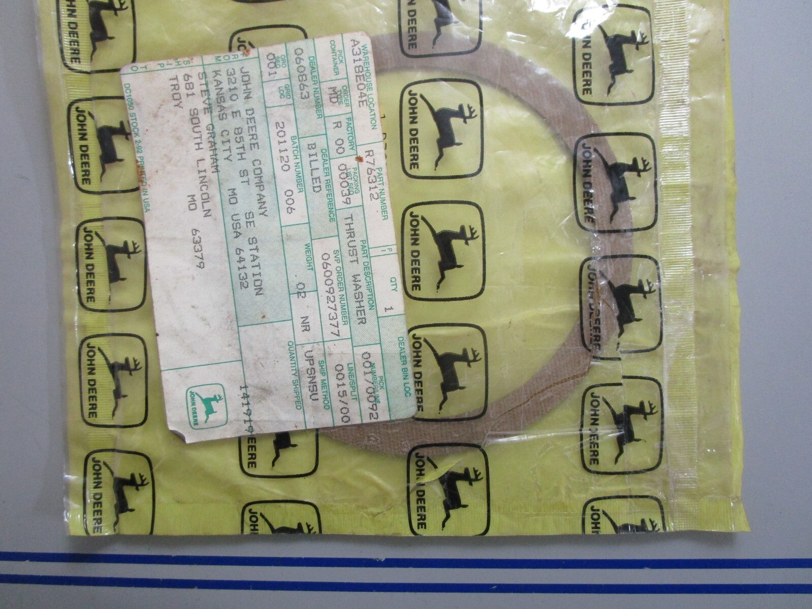 *NEW OEM* 0820 John Deere Thrust Washer R76312