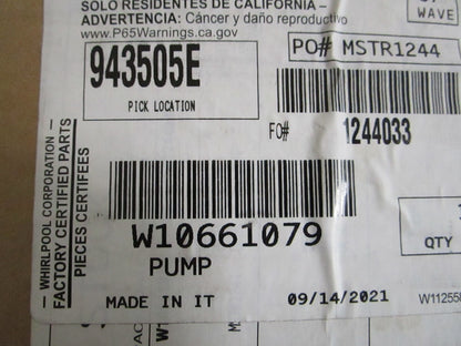 Whirlpool NEW OEM Pump W10661079 NOS Genuine Factory Appliance Part 0820