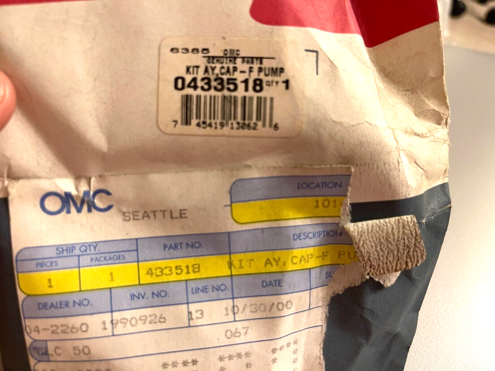 *NEW OEM* 0750 OMC Johnson Evinrude FUEL PUMP CAP KIT 433518 0433518
