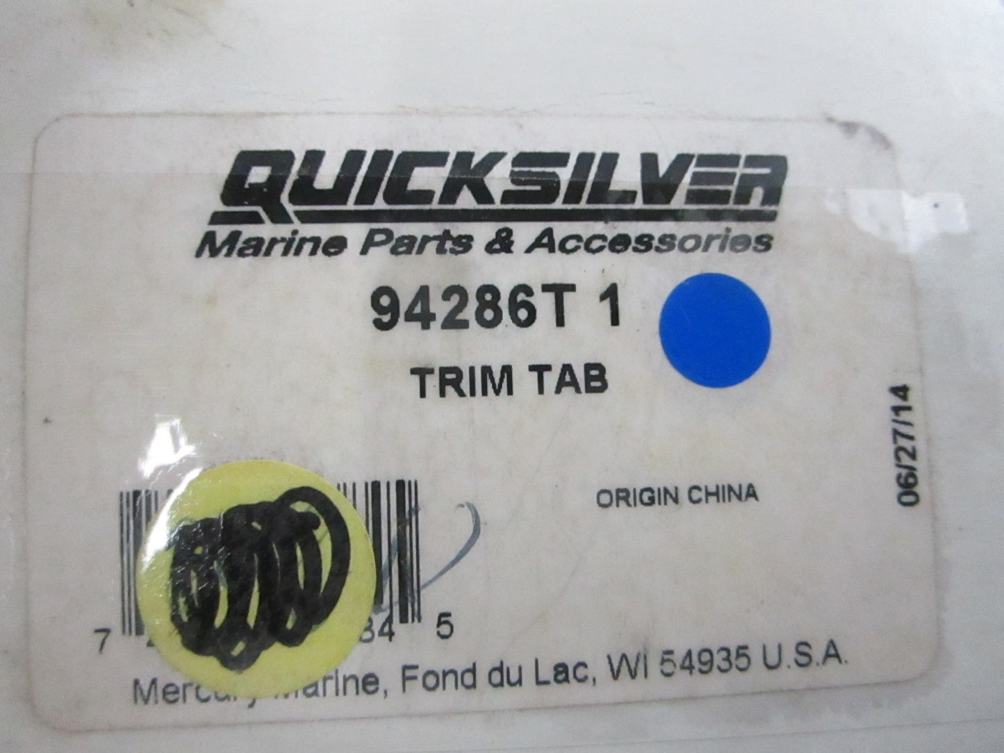 NEW OEM 94286T1 Mercury Quicksilver Trim Tab 0810