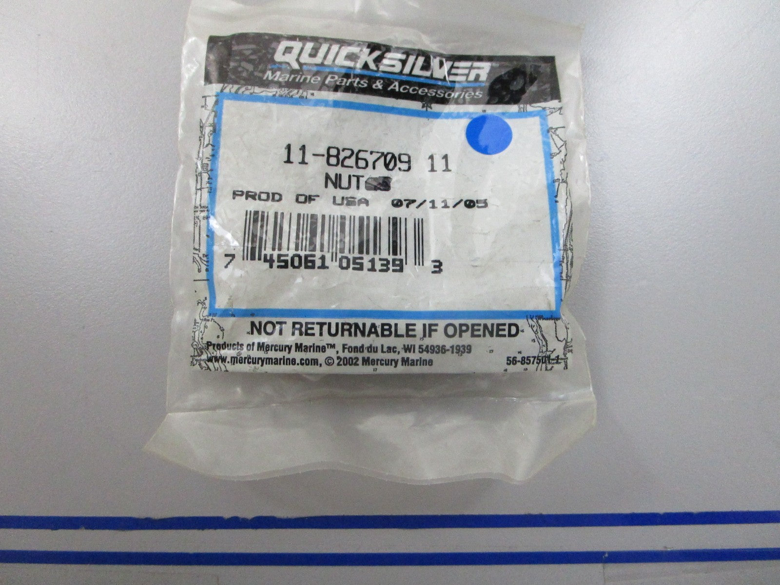*NEW OEM* (LOT OF 5) 0810 Mercury Quicksilver Nut 11-826709 11