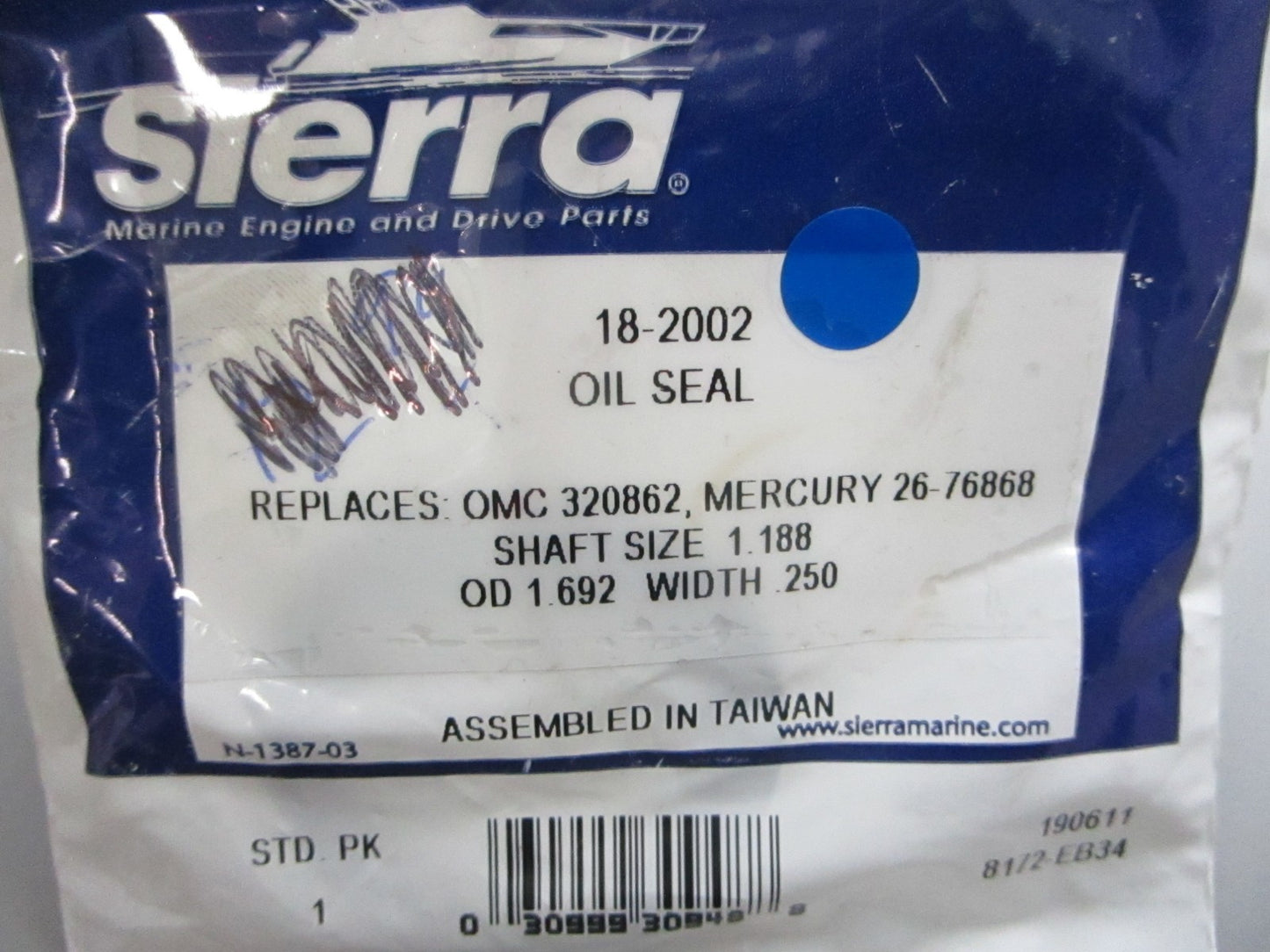 *NEW* 0810 Sierra Oil Seal 18-2002 Replaces: OMC 320862 Mercury: 26-76868