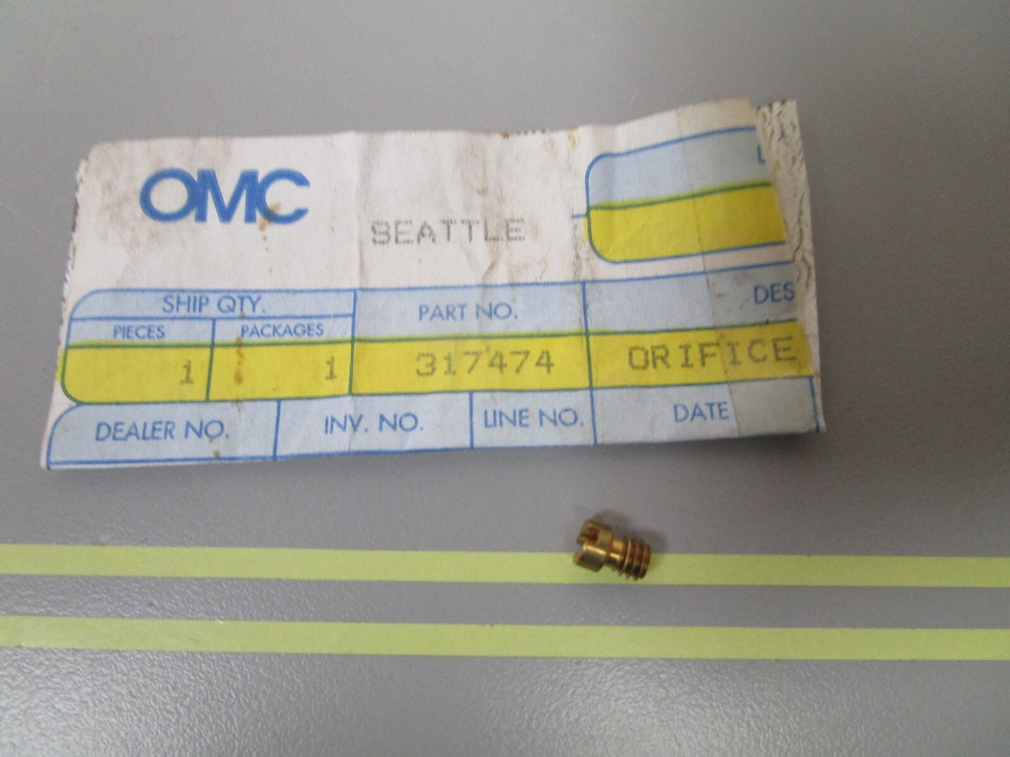 *NEW OEM* 0810 OMC Johnson Evinrude .27 Orifice Plug 317474 0317474