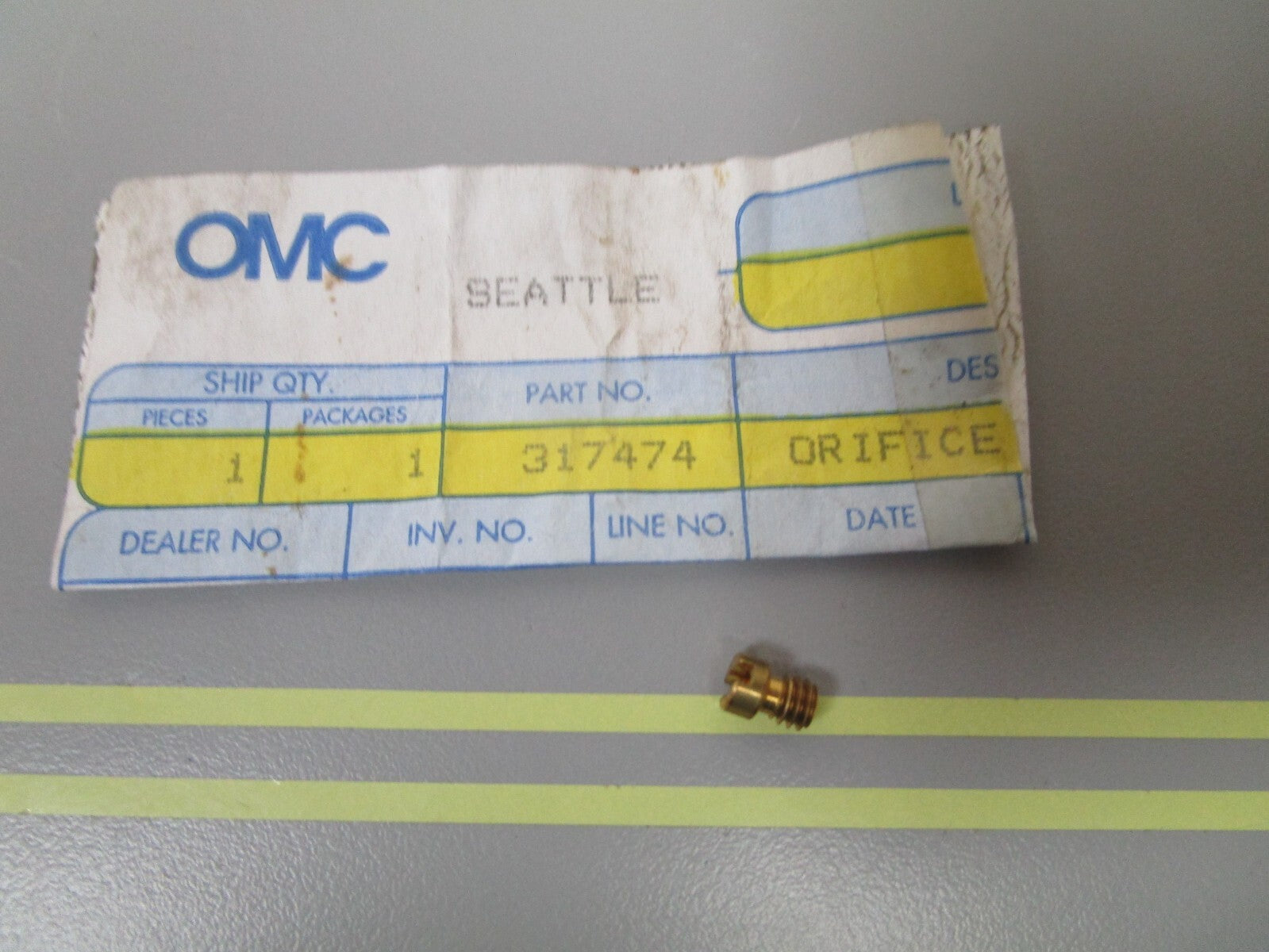 *NEW OEM* 0810 OMC Johnson Evinrude .27 Orifice Plug 317474 0317474