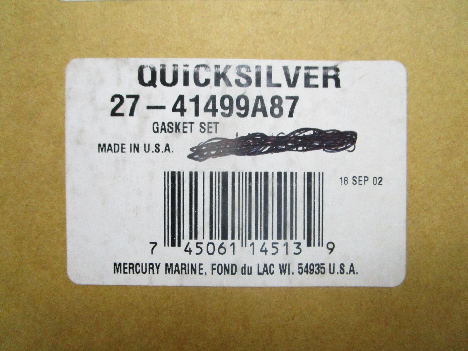 *NEW OEM* 0820 Mercury Quicksilver Gasket Set 27-41499A87