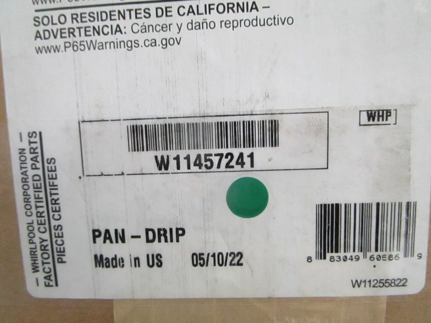 Whirlpool NEW OEM Refrigerator Evaporator Drip Pan W11457241 NOS Factory Part 08