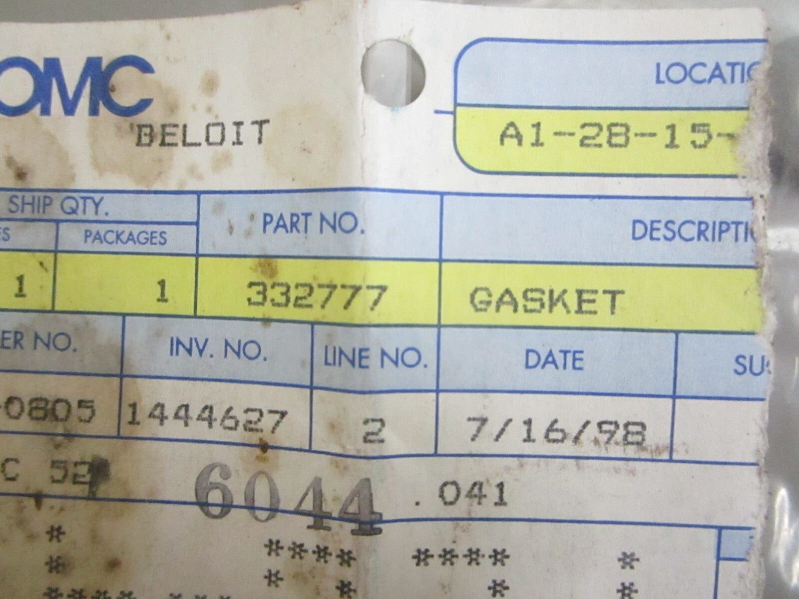 *NEW OEM* 0820 OMC Johnson Evinrude Gasket 332777 0332777