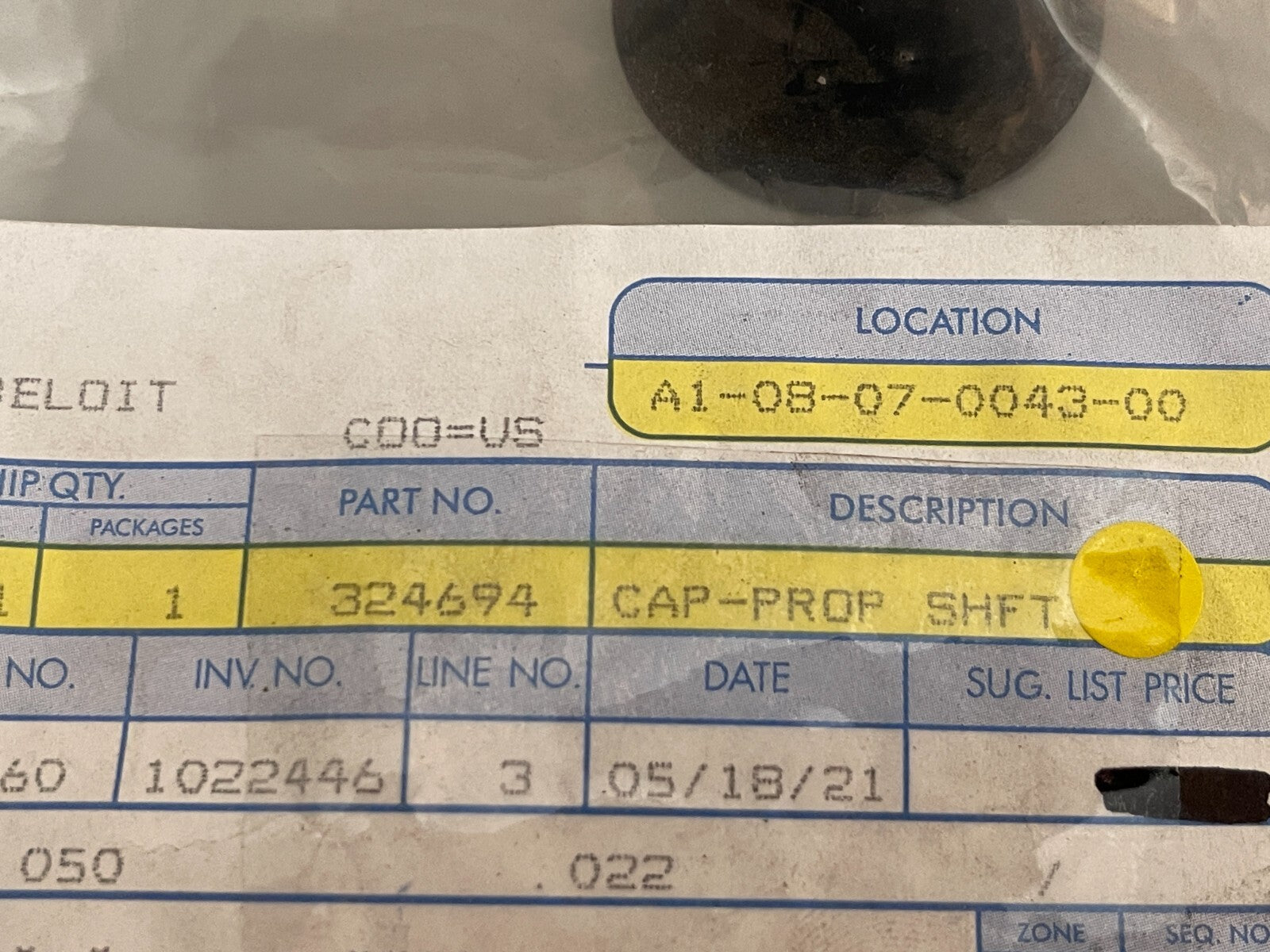 *NEW OEM* 0810 OMC Johnson Evinrude Prop Shaft Cap 324694 0324694