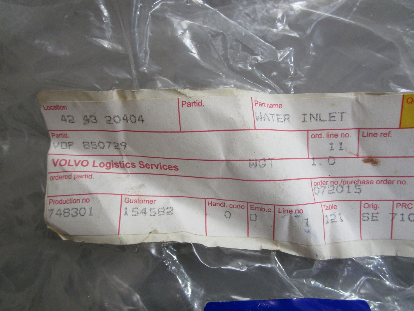 *NEW OEM* 0820 Volvo Penta Water Inlet 850729