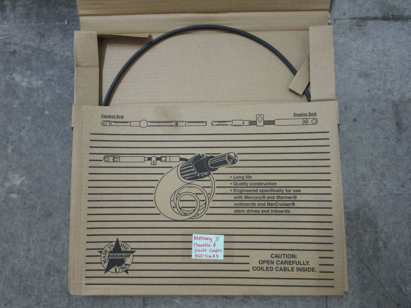 *NEW OEM* 0820 Mercury Quicksilver 3' Throttle & Shift Control Cable 850716A3