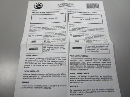 NEW OEM 5000639 OMC Johnson Evinrude Steering Friction Kit 0810