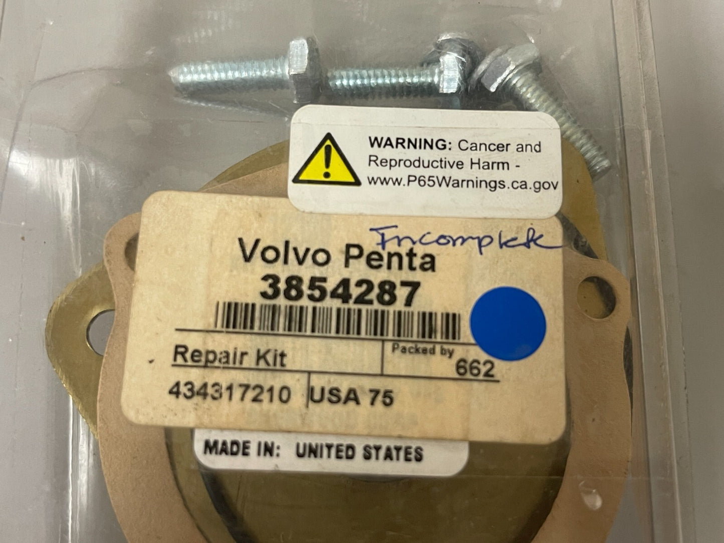 *NEW OEM* 0810 Volvo Penta *Incomplete* Repair Kit 3854287