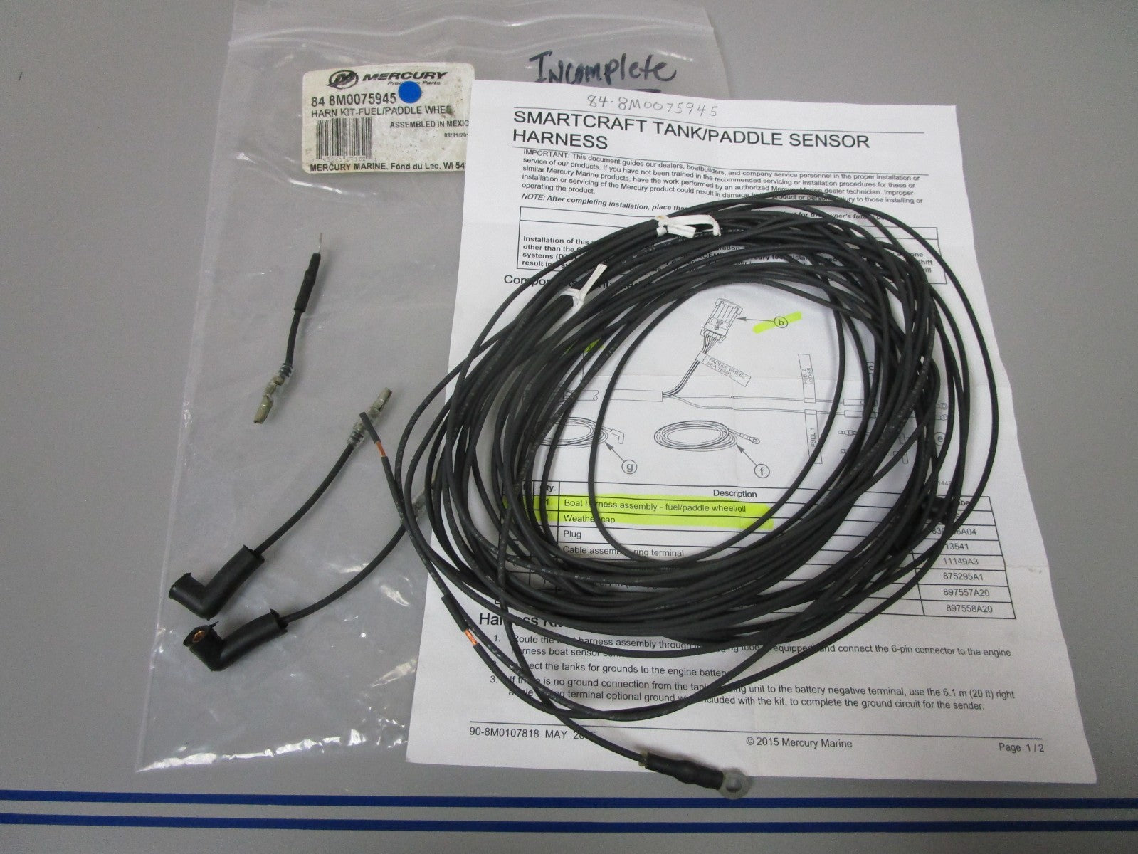 *NEW OEM* 0720 Mercury Quicksilver Partial Harness Kit 84-8M0075945