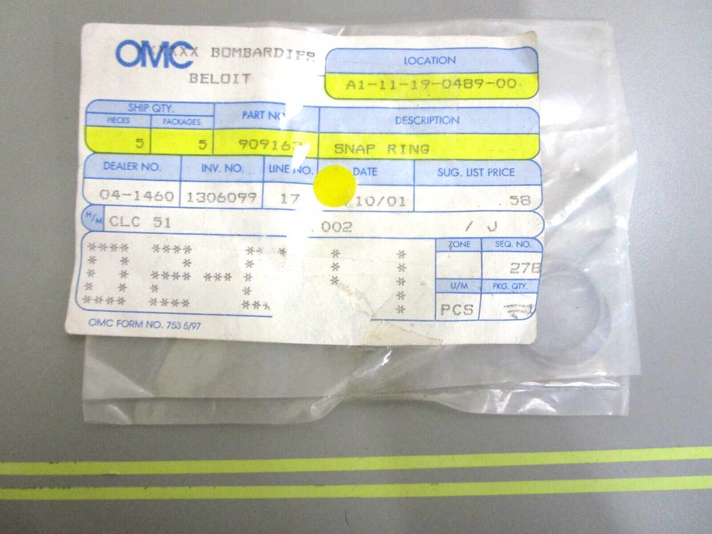 *NEW OEM* (LOT OF 4) 0750 OMC Johnson Evinrude SNAP RING 909163 0909163