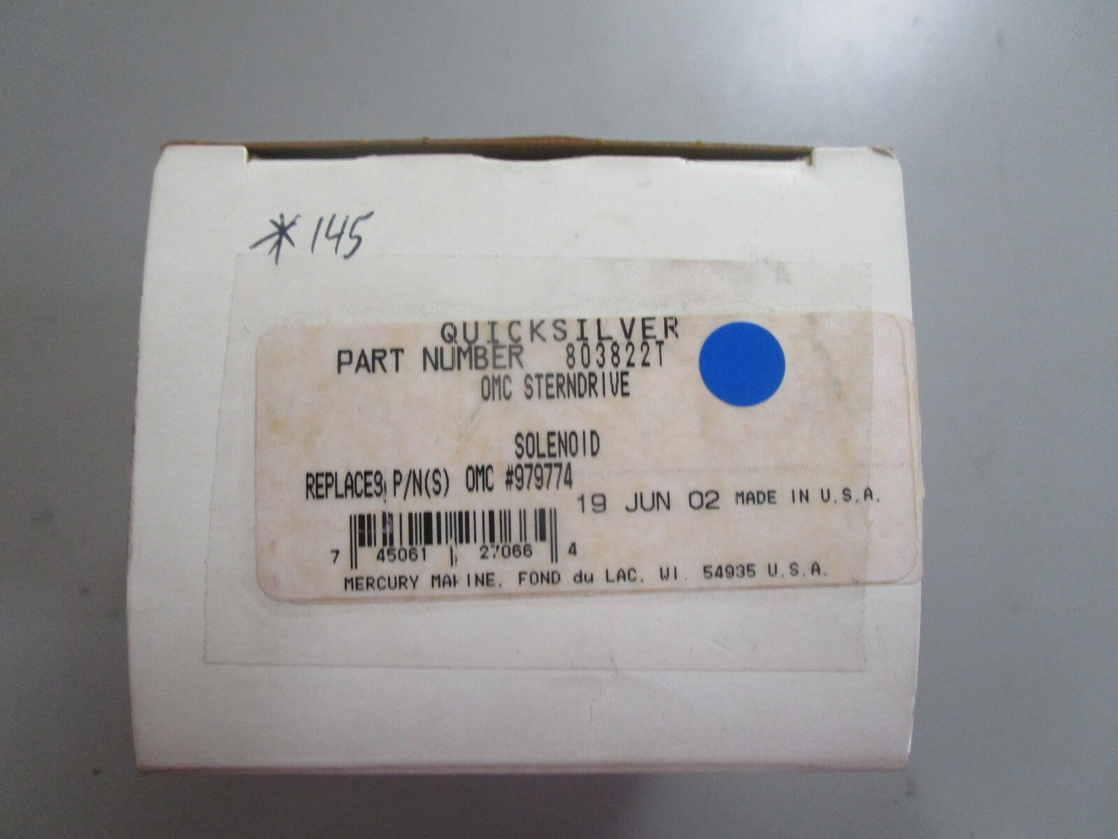 *NEW OEM* 0810 Mercury Quicksilver Solenoid 803822T Replaces: OMC 979774 0979774