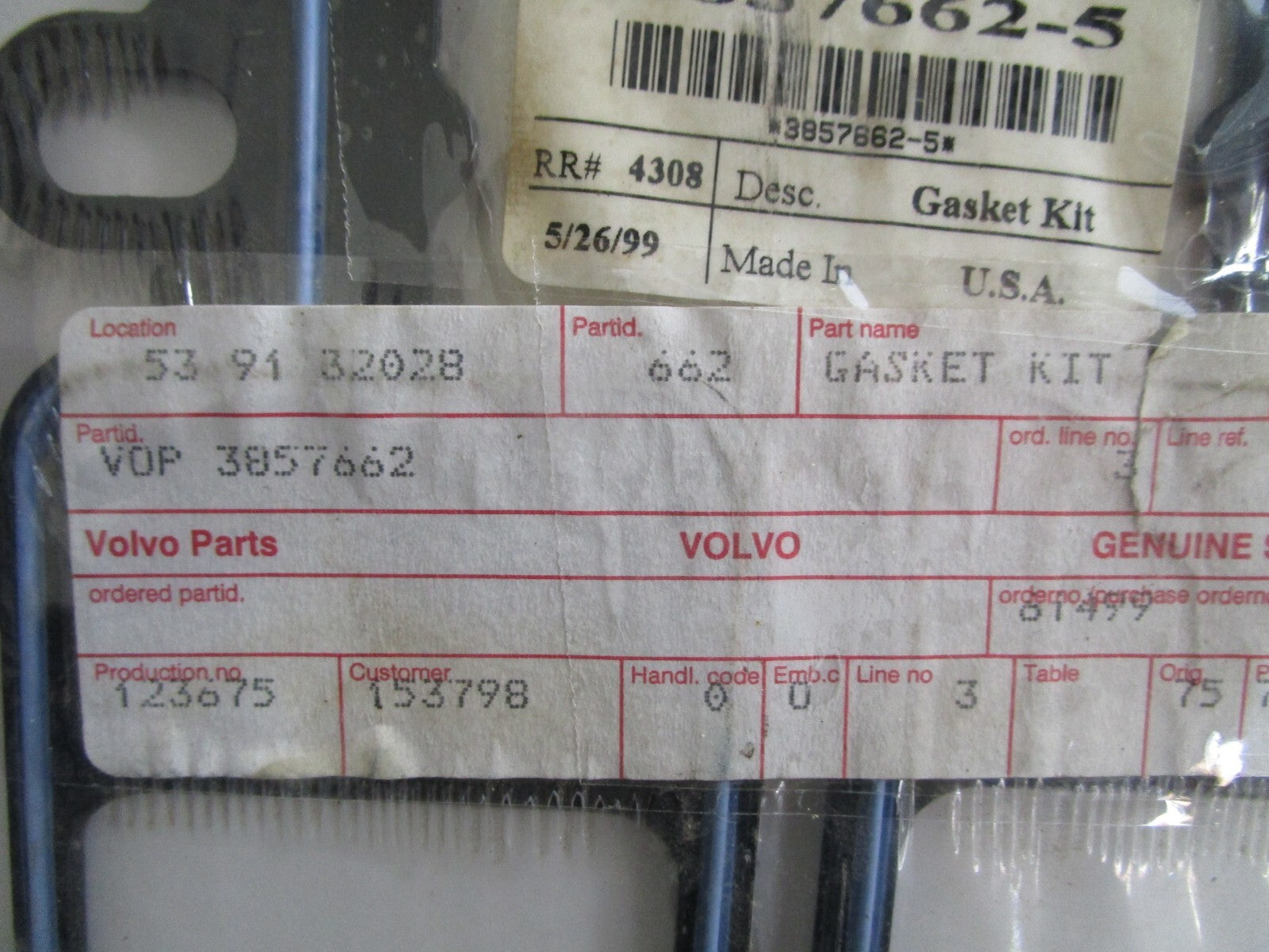 *NEW OEM* 0820 Volvo Penta Gasket Kit 3857662