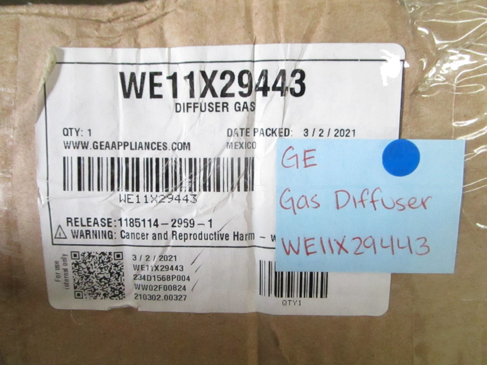 *NEW OEM* 0820 GE Gas Diffuser WE11X29443