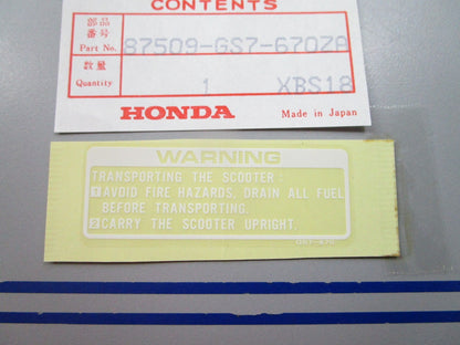 NEW OEM 87509-GS7-670ZA Honda Label 0810