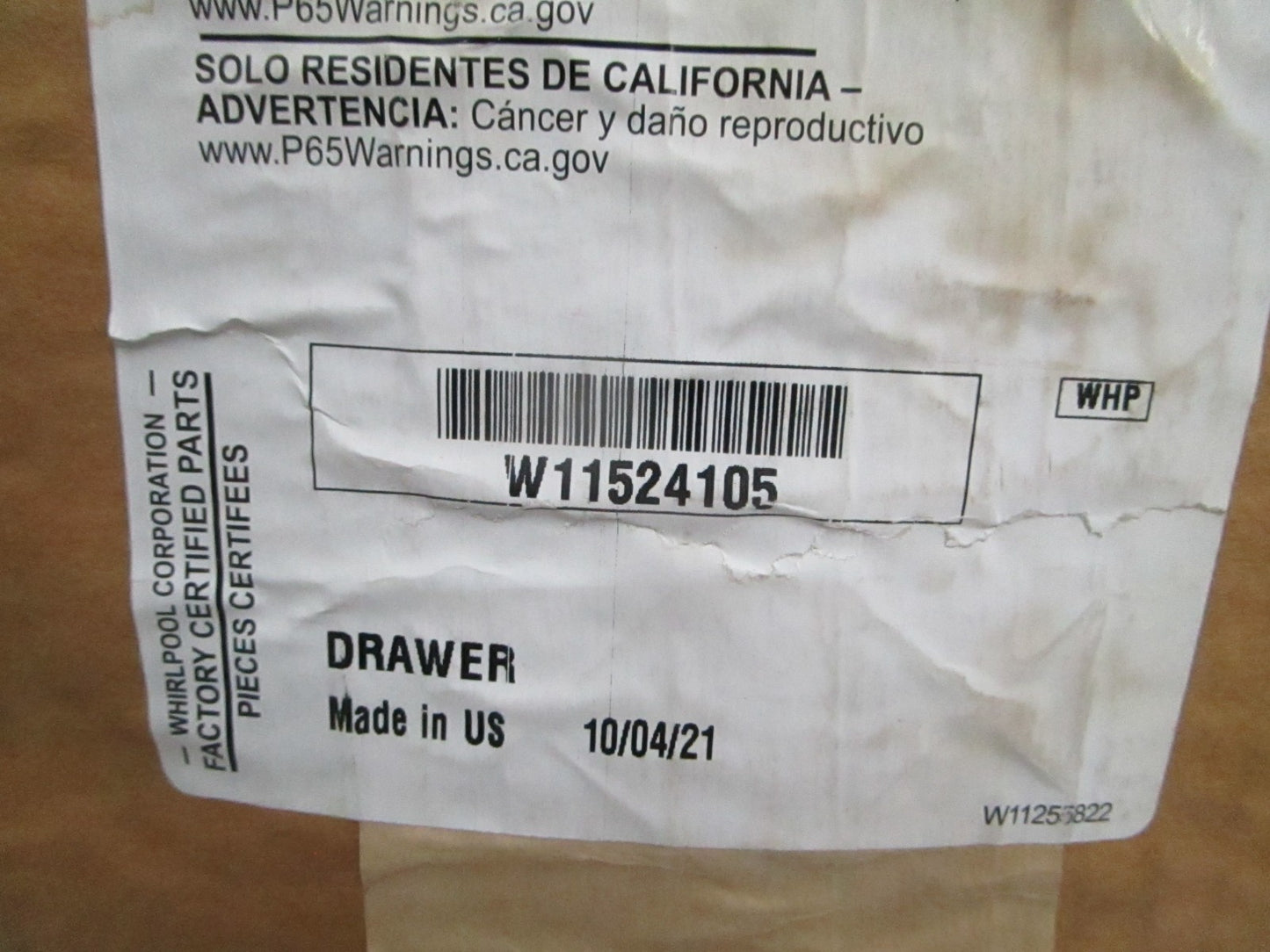 Whirlpool NEW OEM Washer Drawer W11524105 NOS Genuine Factory Part 0820