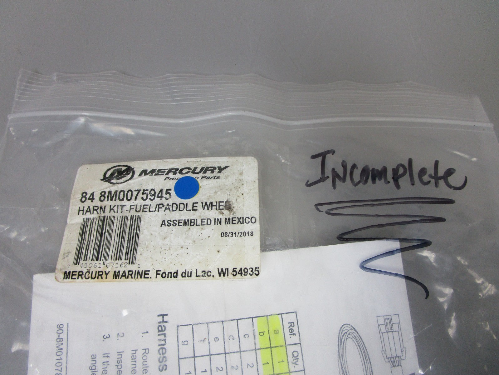 *NEW OEM* 0720 Mercury Quicksilver Partial Harness Kit 84-8M0075945