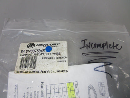 *NEW OEM* 0720 Mercury Quicksilver Partial Harness Kit 84-8M0075945