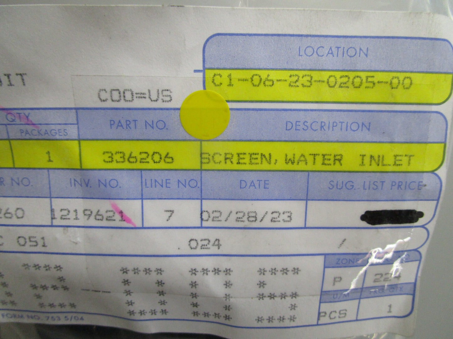 *NEW OEM* 0810 OMC Johnson Evinrude Water Inlet Screen 336206 0336206