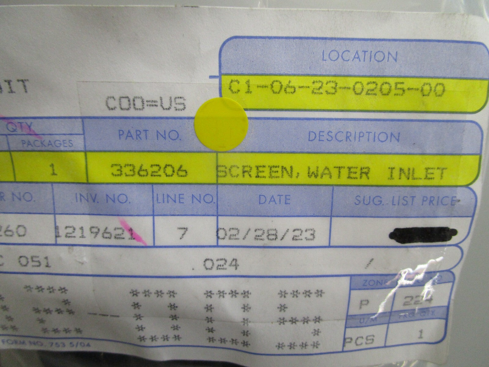 *NEW OEM* 0810 OMC Johnson Evinrude Water Inlet Screen 336206 0336206